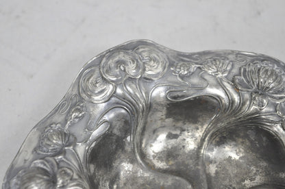 Antique Homan Silver Plated Art Nouveau Round Scalloped Floral Repousse Nut Dish