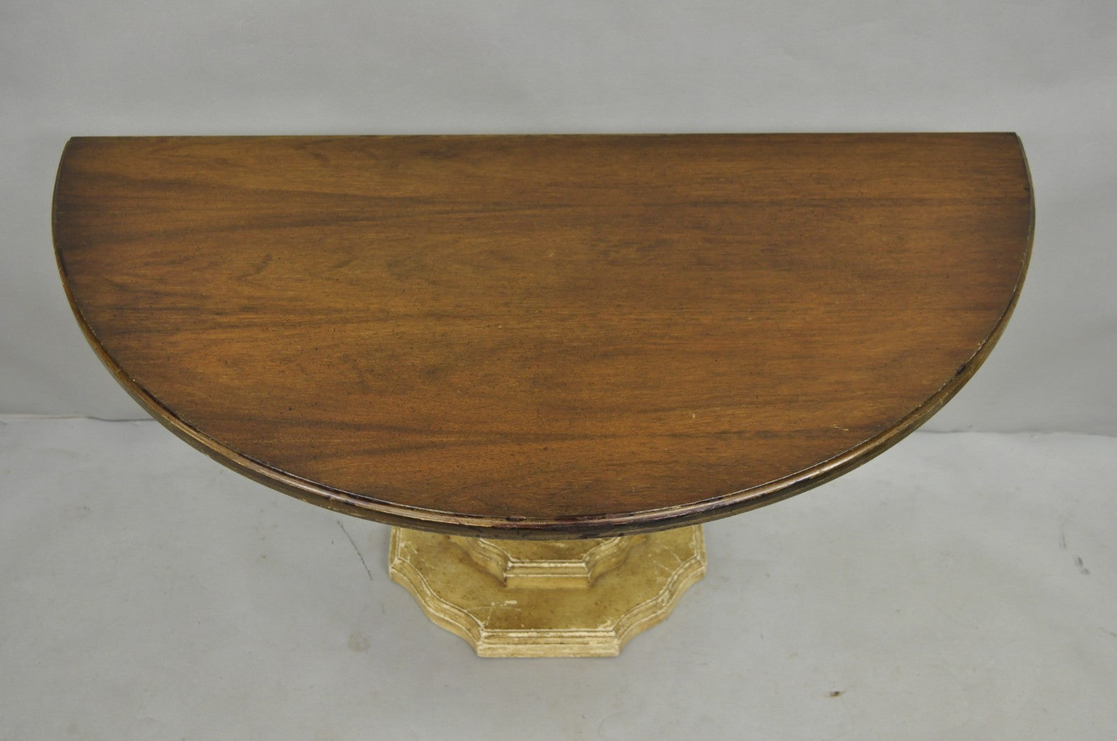 Hollywood Regency Carved Wood Pineapple Demilune Console Hall Tables - a Pair