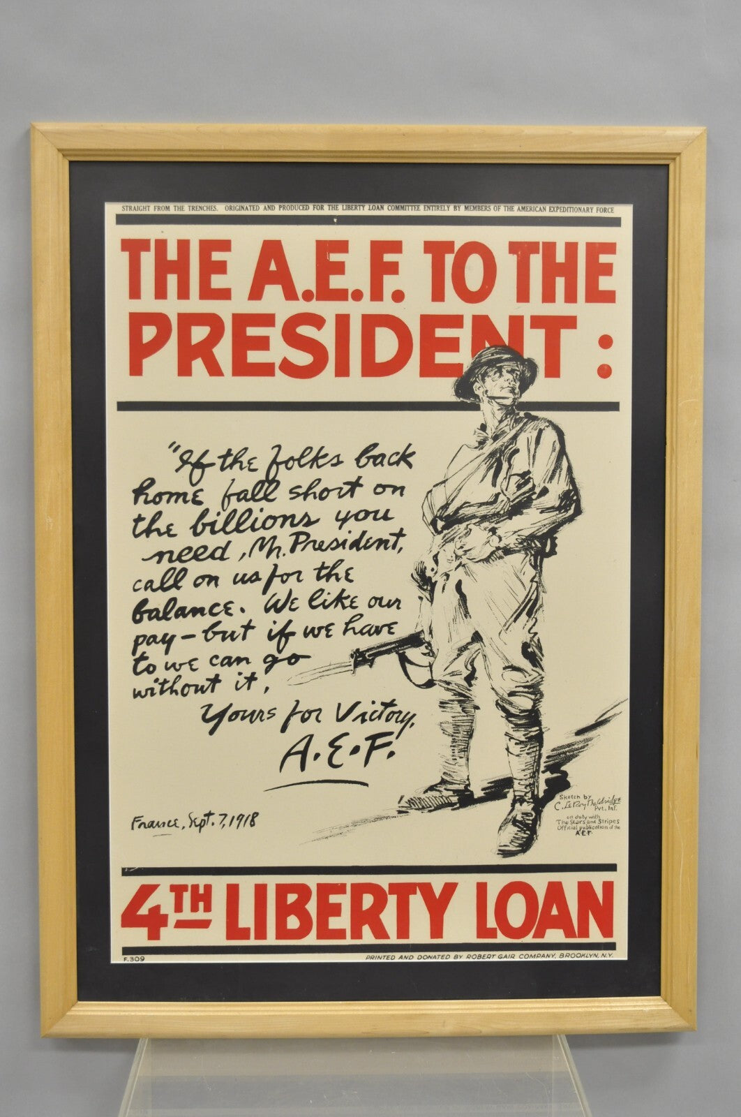 1918 World War 1 The A.E.F To The President 4th Liberty Loan Framed Poster