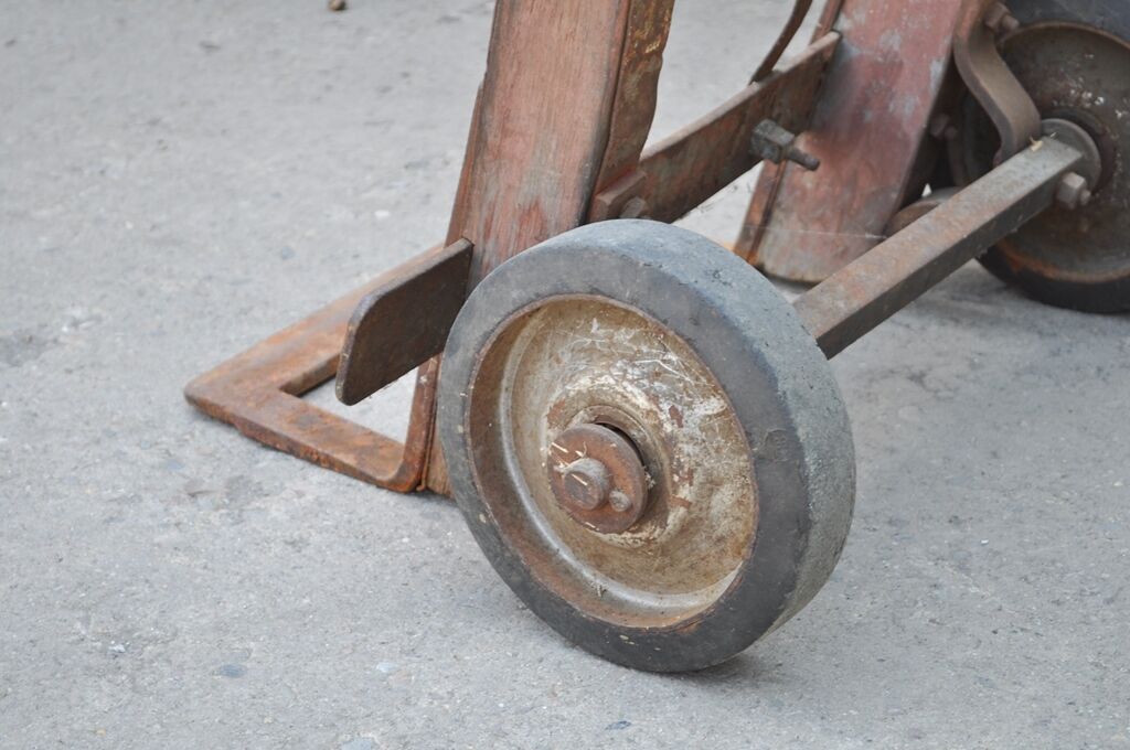 Antique Industrial Steampunk Distressed Iron & Wood Rolling Hand Truck Cart