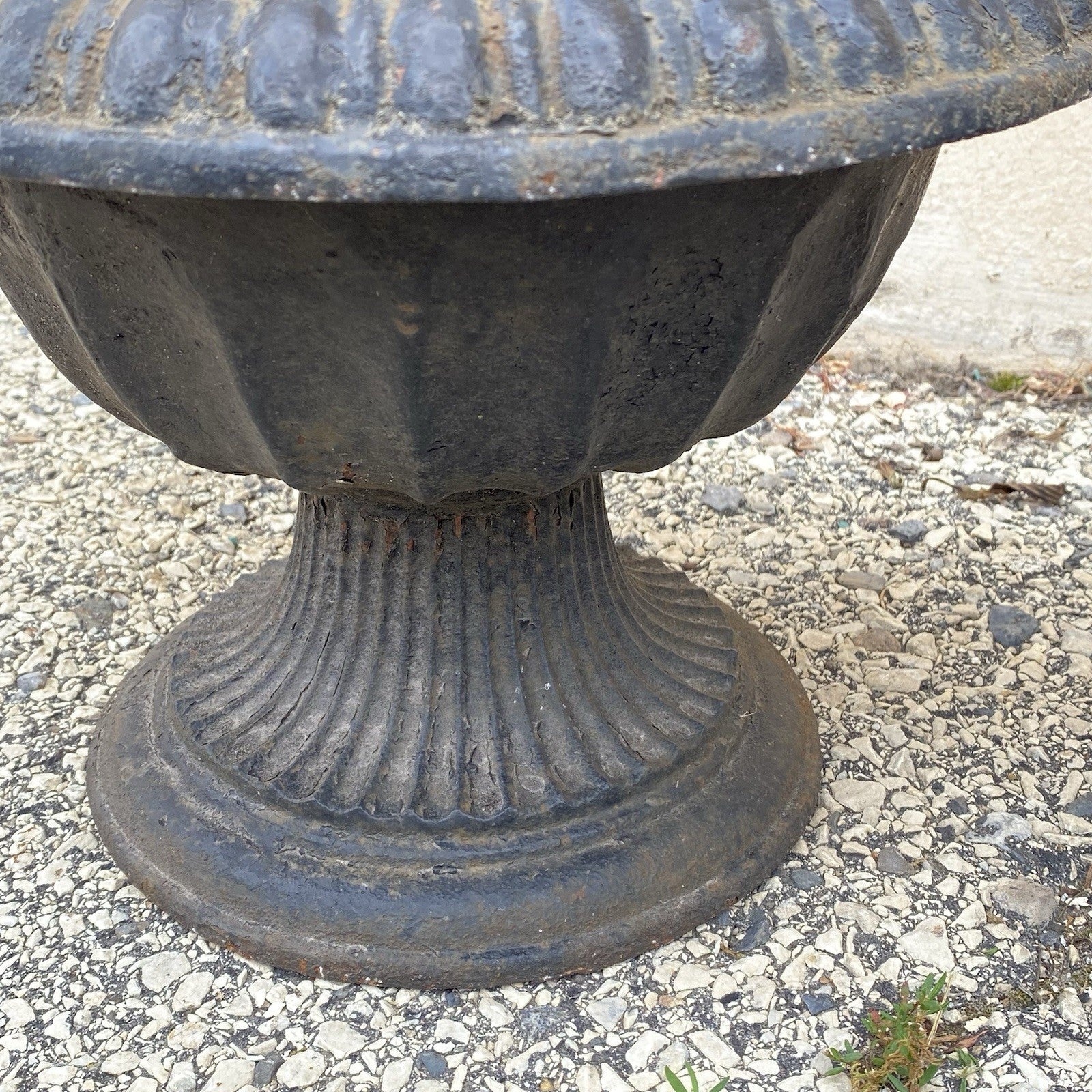 Antique French Empire Style Small 12" Cast Iron Urn Garden Planter Pots - Pair