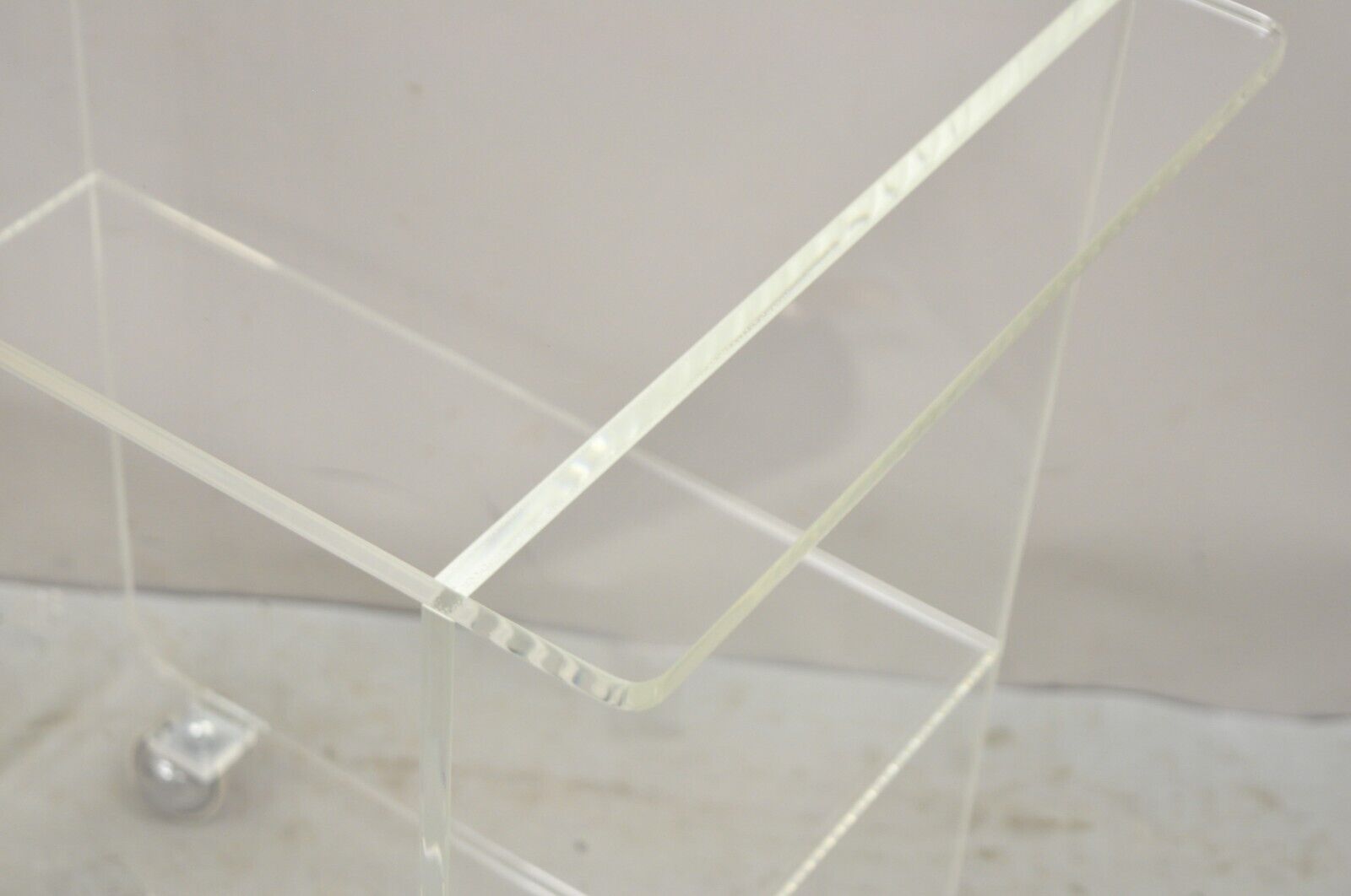 Vintage Clear Lucite Acrylic Mid Century Modern Rolling Bar Cart Side Table