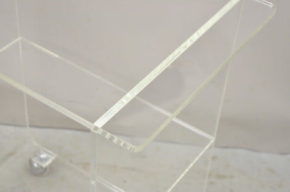 Vintage Clear Lucite Acrylic Mid Century Modern Rolling Bar Cart Side Table