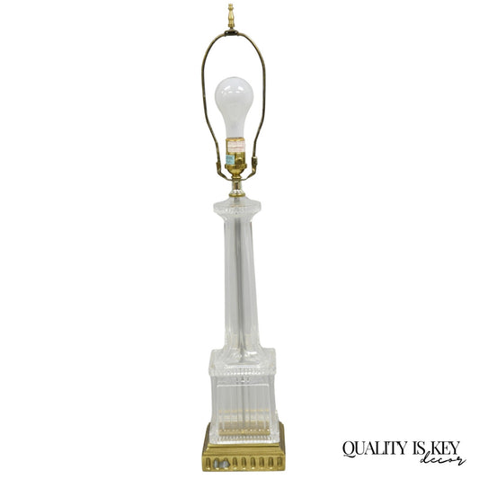 Vintage Ethan Allen Empire Style Glass Column Brass Base Table Lamp