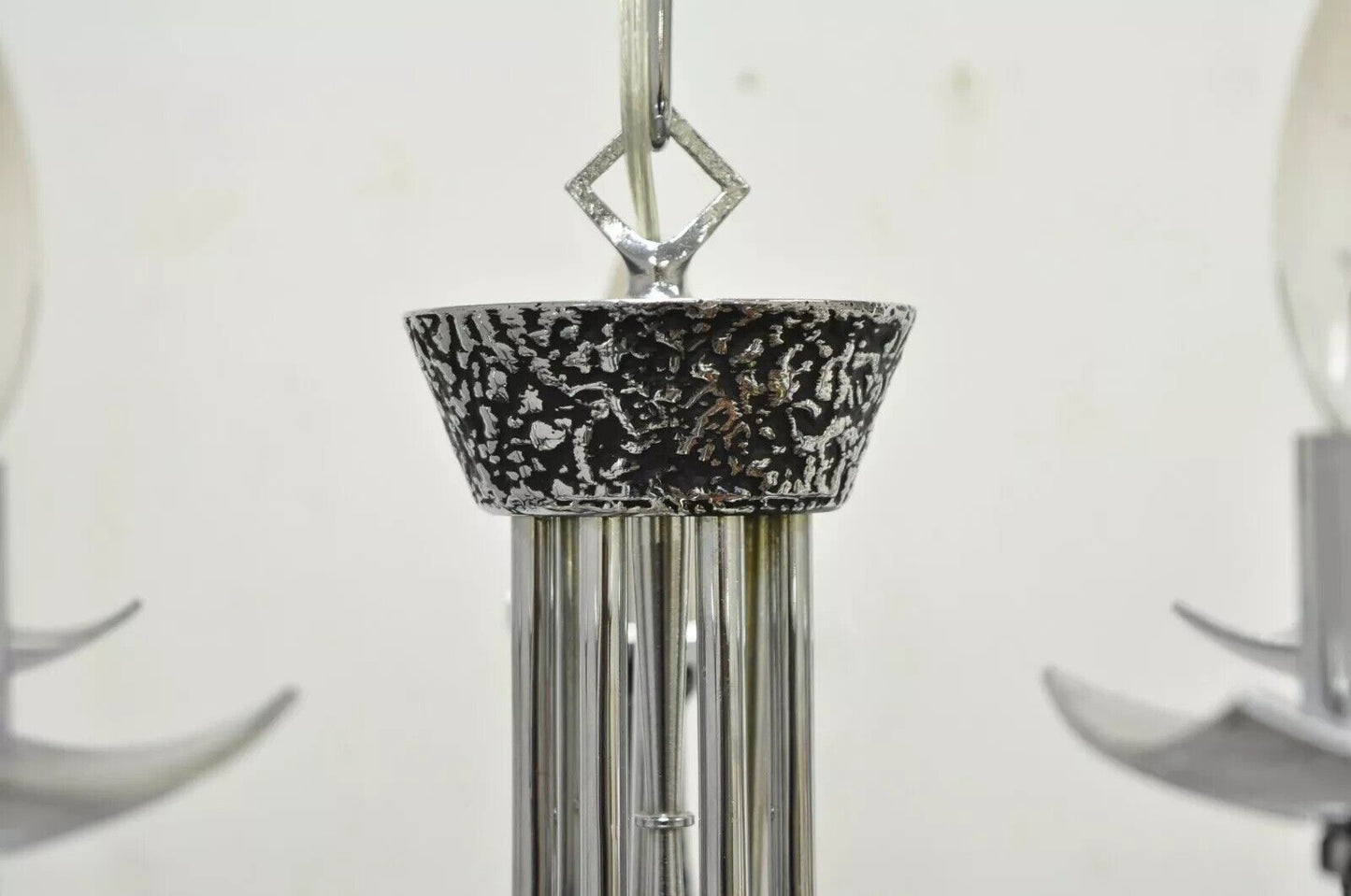 Vintage Mid Century Modern Mo Bridges Brutalist Hammered Chrome Chandelier