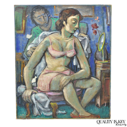 Vintage Samuel Heller "Seated Woman in Undergarments" Oil on Canvas Painting