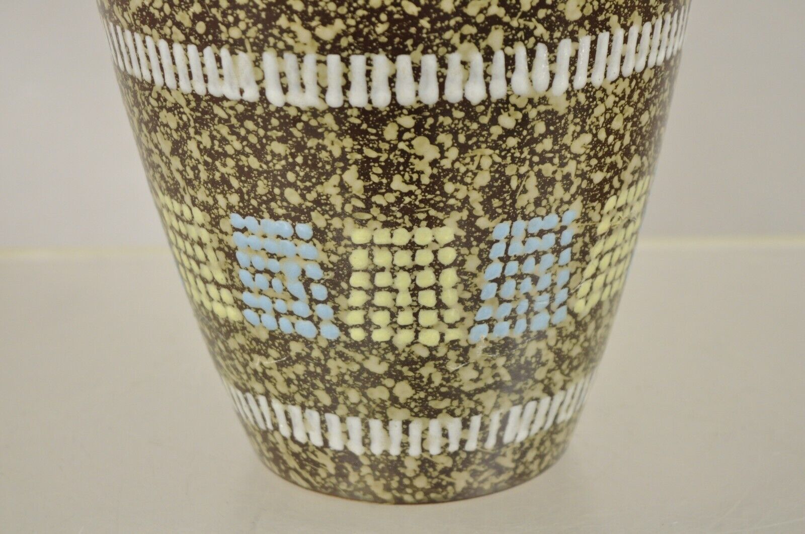 Vintage German Mid Century Modern Brown Blue Yellow Vase attr. Carstens Keramik