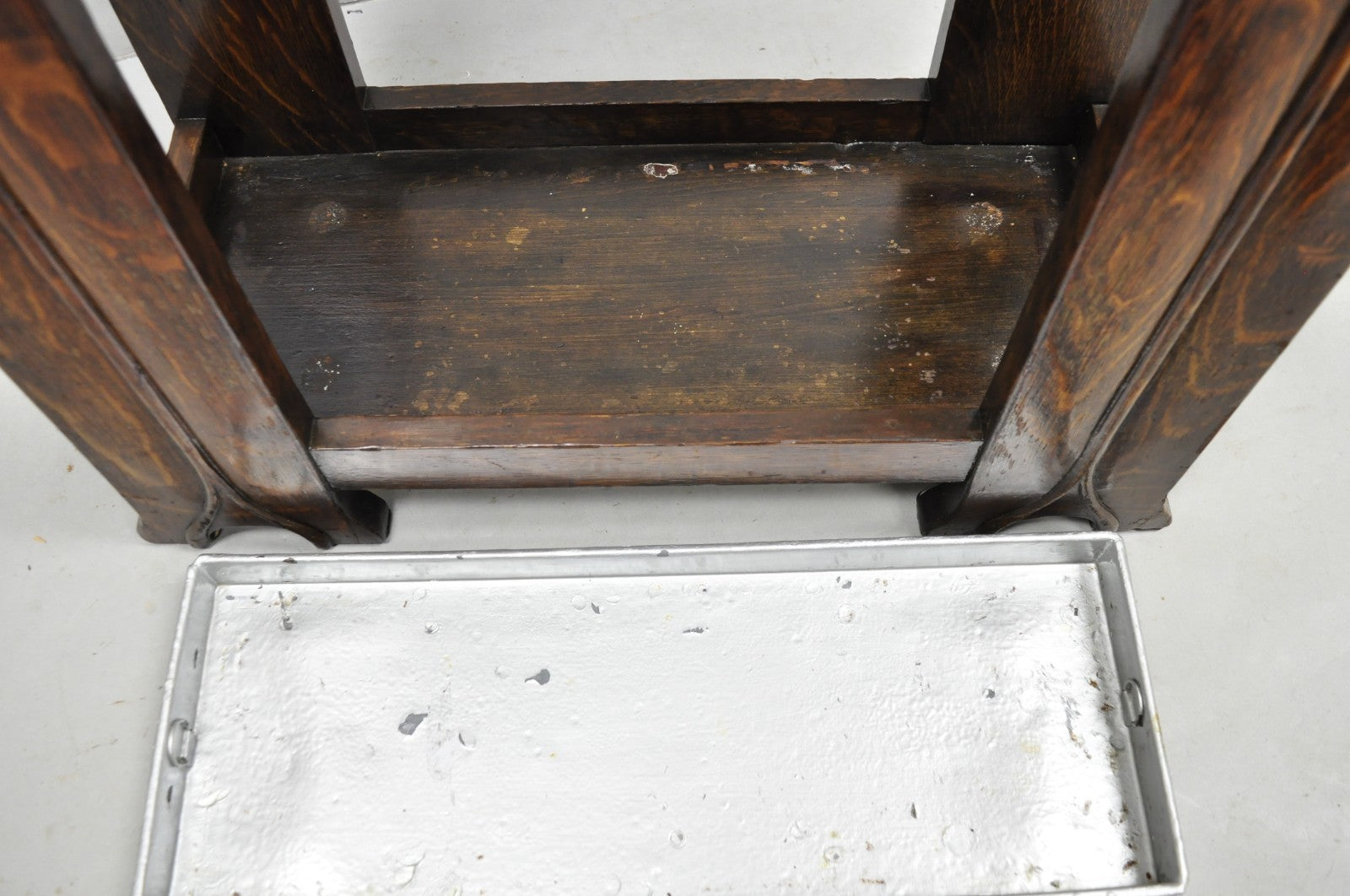 Antique Arts & Crafts Oak Wood Relief Carved Flower Umbrella Stand by MI Chair