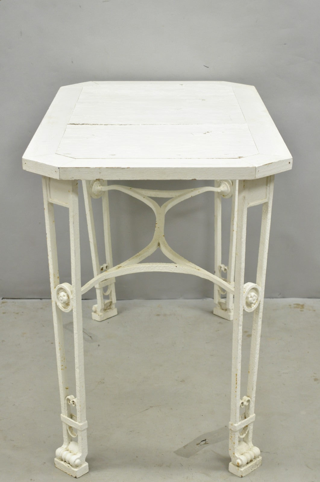 Antique Gothic Renaissance Wrought Iron Stretcher Base Potting Side Table (A)