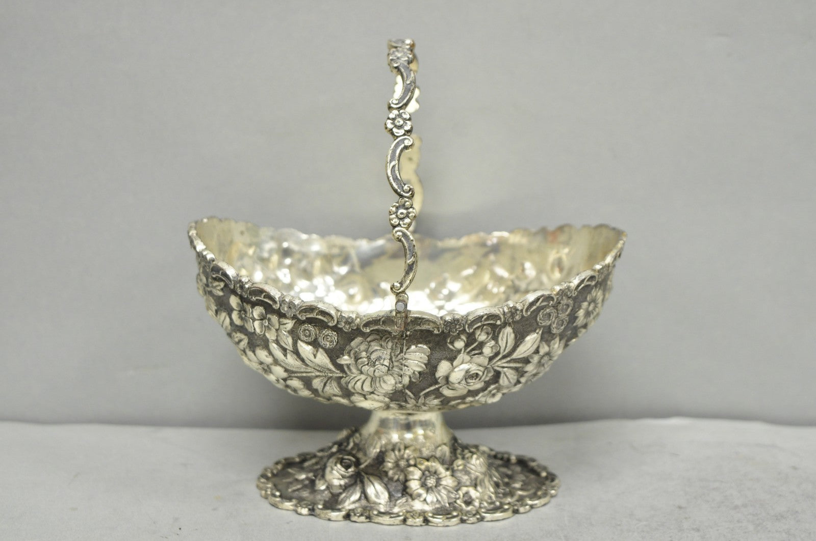 Antique Victorian Japanese Silver Plated Rose Flower Repousse Nut Bowl Dish