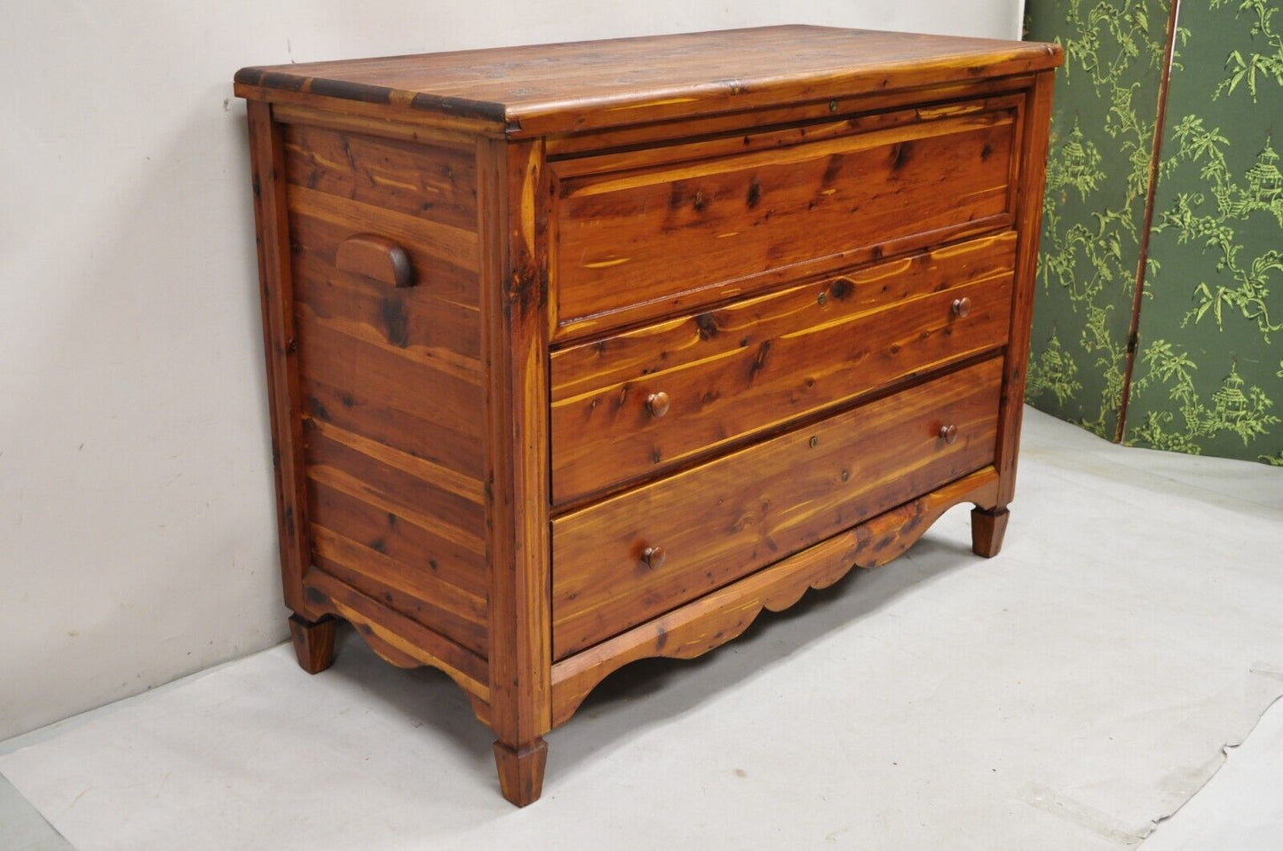 Vintage Lewis & Conger Pine Wood Cedar Lined Blanket Chest Of Drawers Dresser