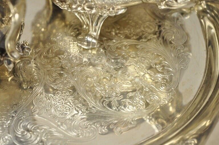Wilcox International Silver Co Silver Plated Tea Set w/ Serving Tray - 5 pc Set