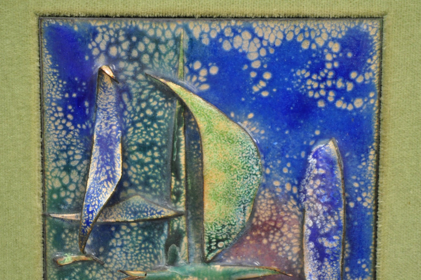 Vintage Mid Centuy Modern Enameled Copper Clipper Ship Art Painting by M. Rosen