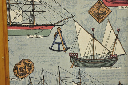 Vintage Nautical Custom Viking Clipper Ship Fabric Room Divider Dressing Screen