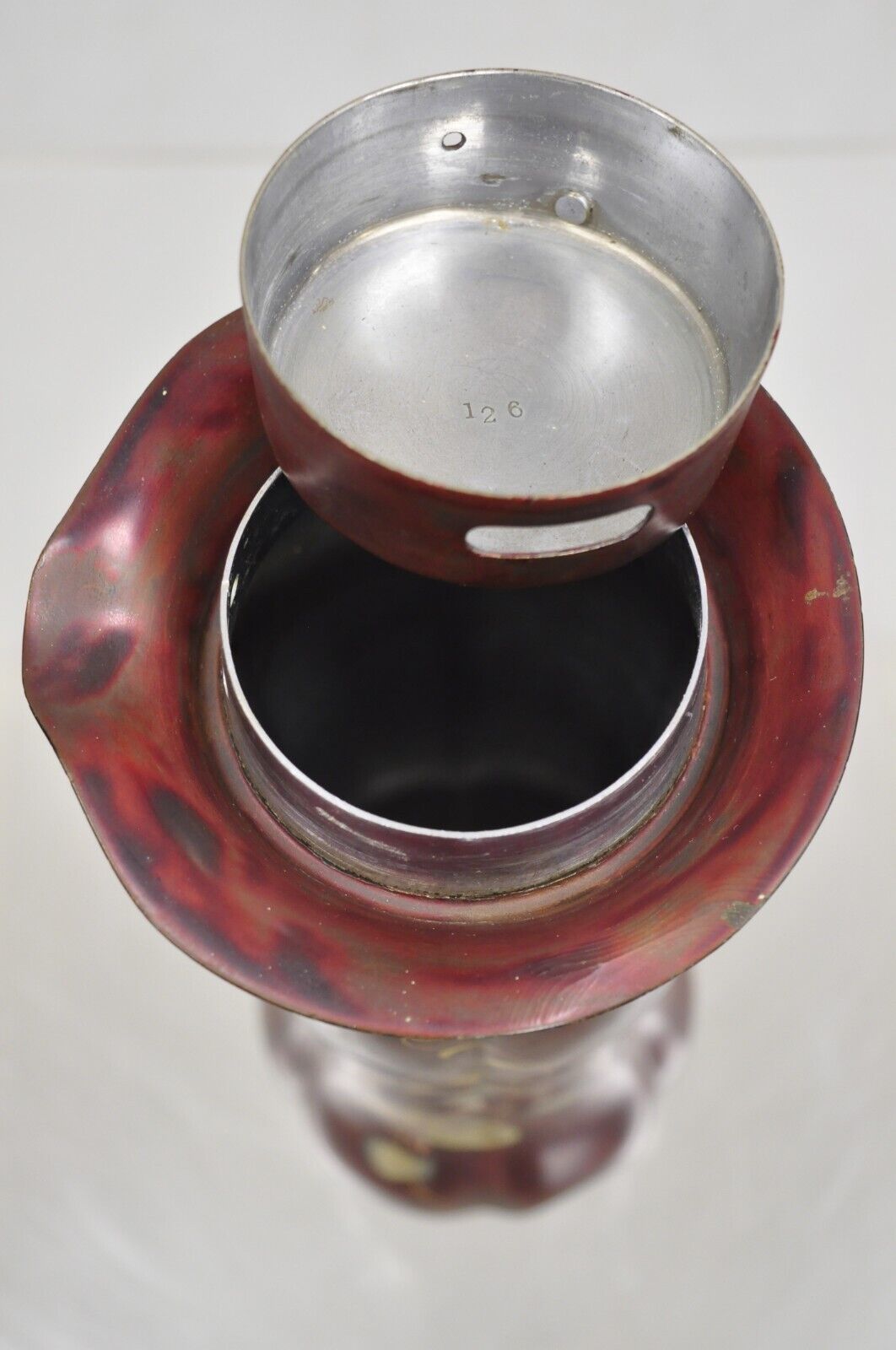 Vintage Occupied Japan Bronze Metal Red Lacquered Bulbous Pitcher by Marumi