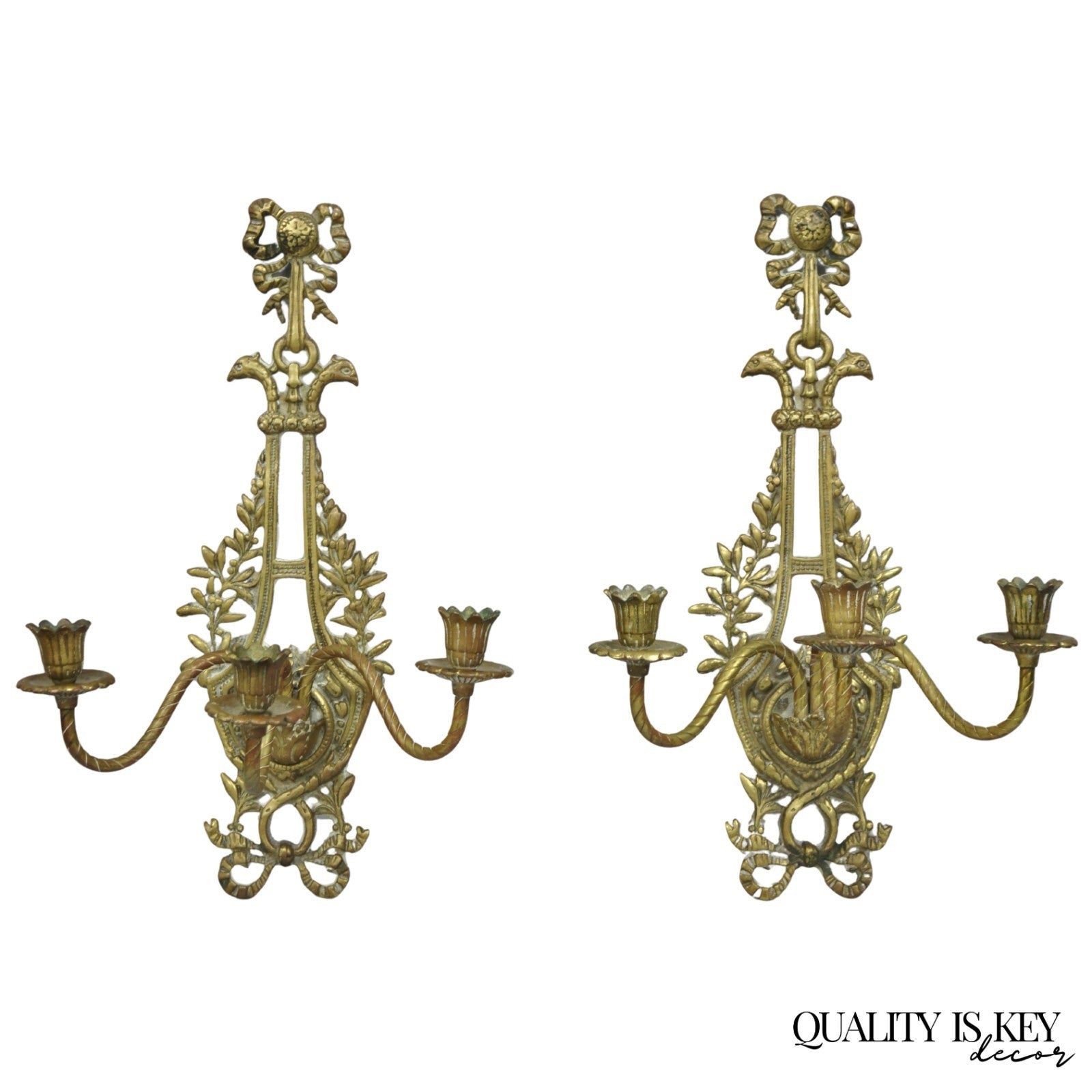 Antique French Louis XV Style Figural Bronze Candelabra Wall Sconces - a Pair