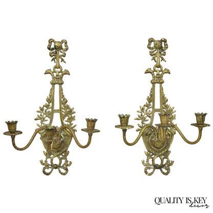 Antique French Louis XV Style Figural Bronze Candelabra Wall Sconces - a Pair