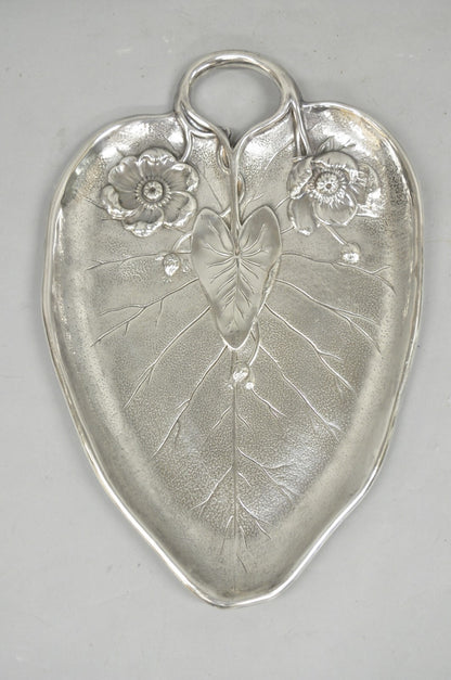 Antique Reed & Barton Art Nouveau Deco Lily Pad Leaf 20" Trinket Dish Bar Tray