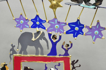 Modern Noah's Ark Cut Steel Judaica Art Hannukah Menorah Candelabra Sculpture