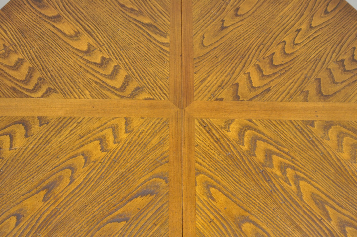 Vintage Mid Century Modern Oak Sunburst Round Extension Pedestal Dining Table