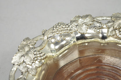 Vintage English Victorian Silver Plated Grapevine Repousse Wine Bottle Coaster