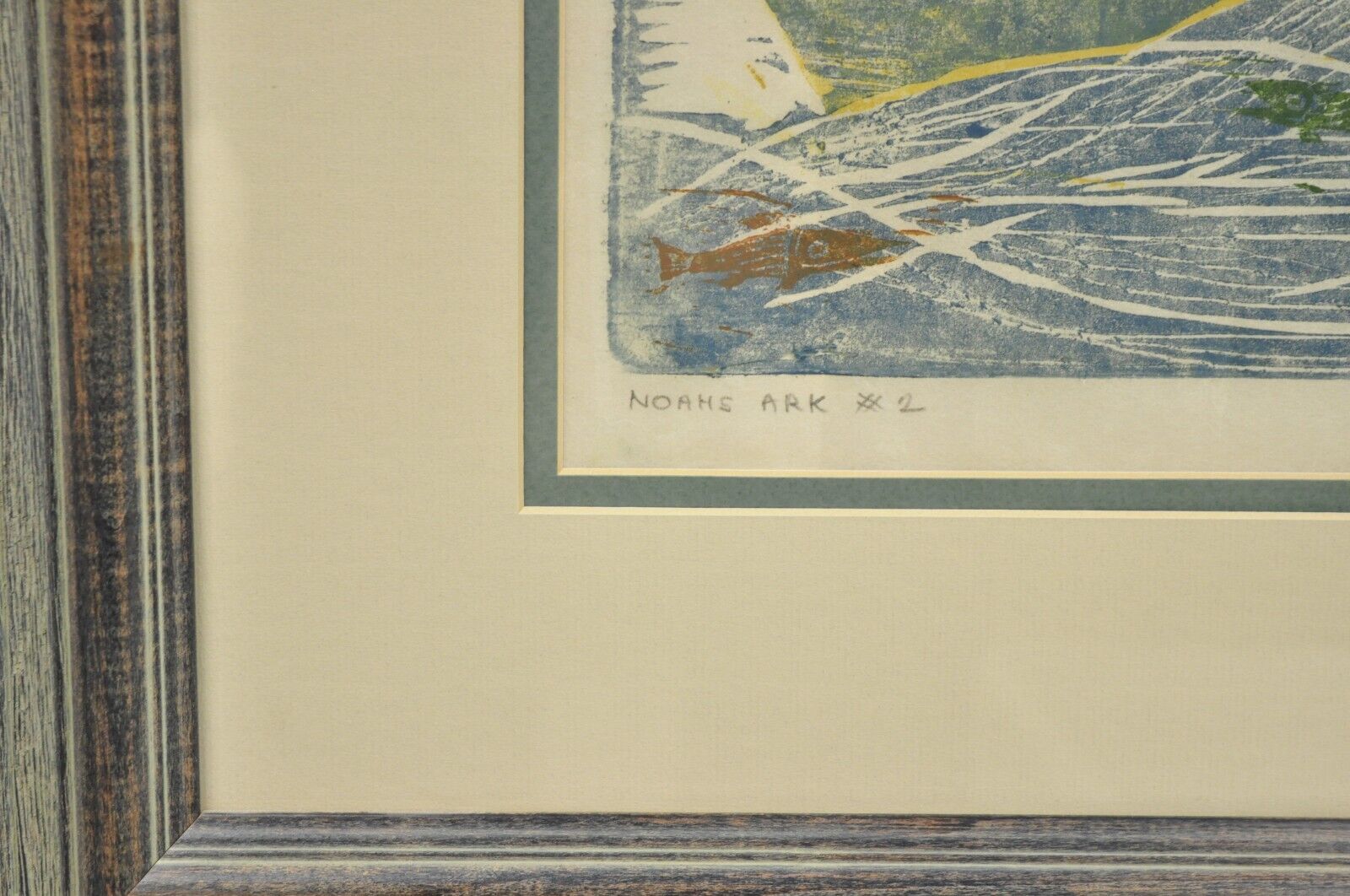 Vintage Helen Siegl "Noah's Ark" 1958 Woodcut Print Framed Mid Century Art