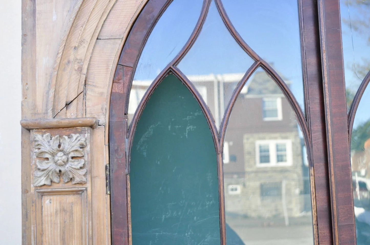 Antique Italian Renaissance 109" Tall Carved Wood Gothic Cupboard Hutch Cabinet