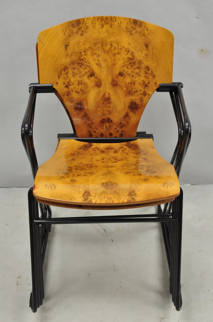 Josep Mora for Egoa Model 300 Mid Century Modern Burl Wood Arm Chair - Set of 4