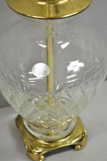 Vintagte Chinoiserie Diamond Crystal Glass Ginger Jar Brass Table Lamps - a Pair