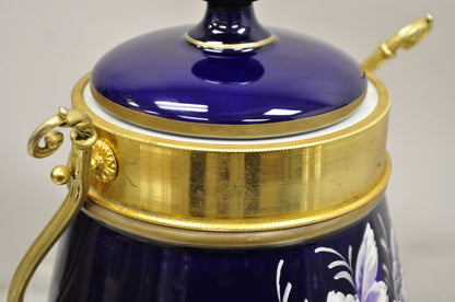 Vintage Victorian Cobalt Blue Porcelain Lidded Cookie Biscuit Jar Purple Flowers