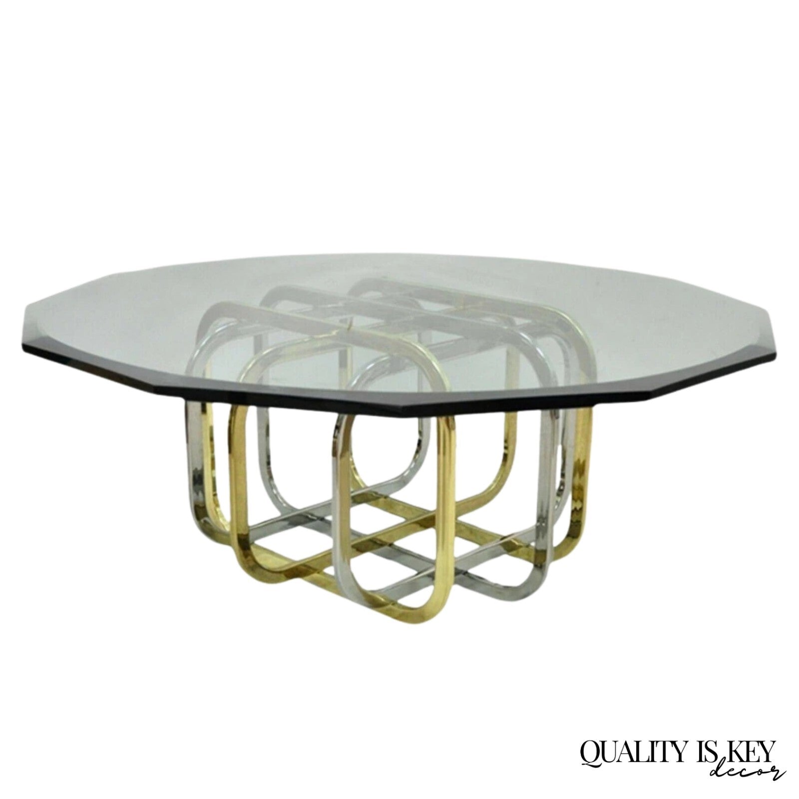 Mid Century Modern Pierre Cardin Style Brass & Chrome Glass Top Coffee Table