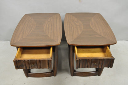 Vintage Mid Century Modern Sculpted Walnut & Laminate Coffee End Table Set 3 Pc