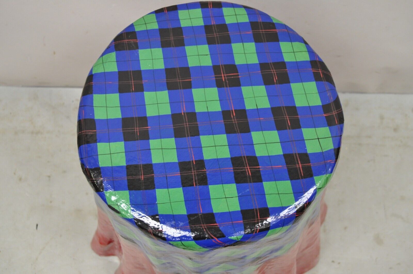 Vtg The Strata Group Paper Mache Red Blue Green Tartan Tablecloth Drape Table