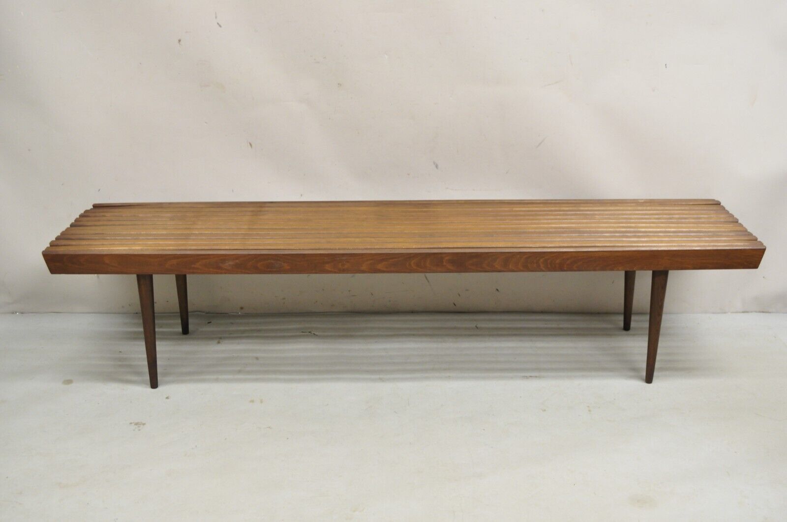 Vintage Mid Century Modern 72" Long Wood Slat Bench 6' Coffee Table