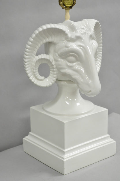 Vintage Chapman Neoclassical Rams Head White Porcelain Blanc de Chine Table Lamp