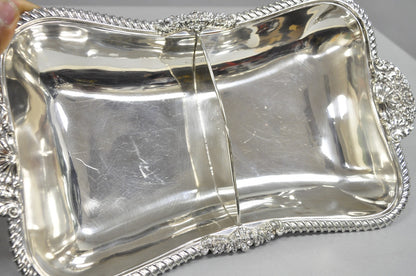 Antique English Victorian Scalloped Silver Plated Serving Dish Platter w Divider