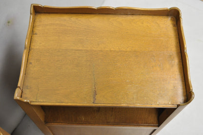 Vintage French Country Provincial Walnut Nightstand Bedside Table w/ Cubby, Pair