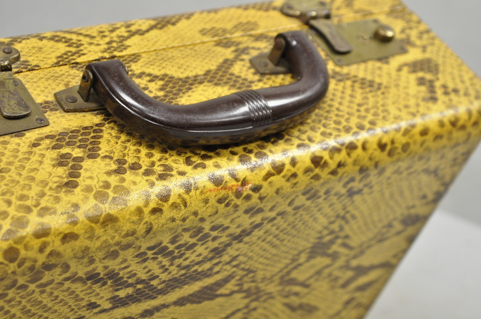 Vintage Mid Century Modern Faux Python Snakeskin Travel Toiletry Case Suitcase