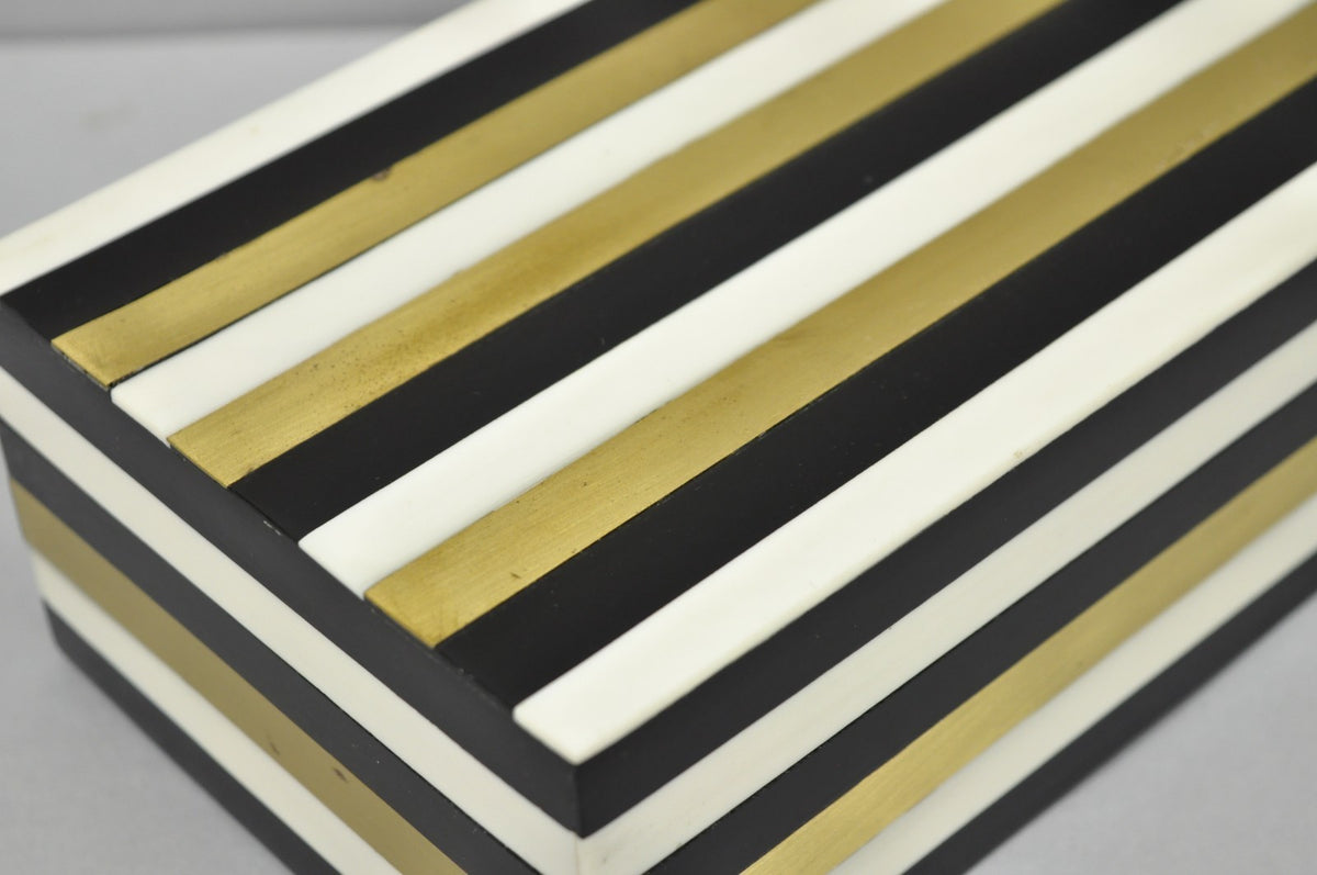 Modern Black White & Gold Bone & Brass Inlay Jewelry Trinket Box by Current Home