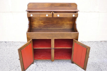 Antique American Colonial Primitive Pine Wood Stepback Drysink Hutch Cupboard