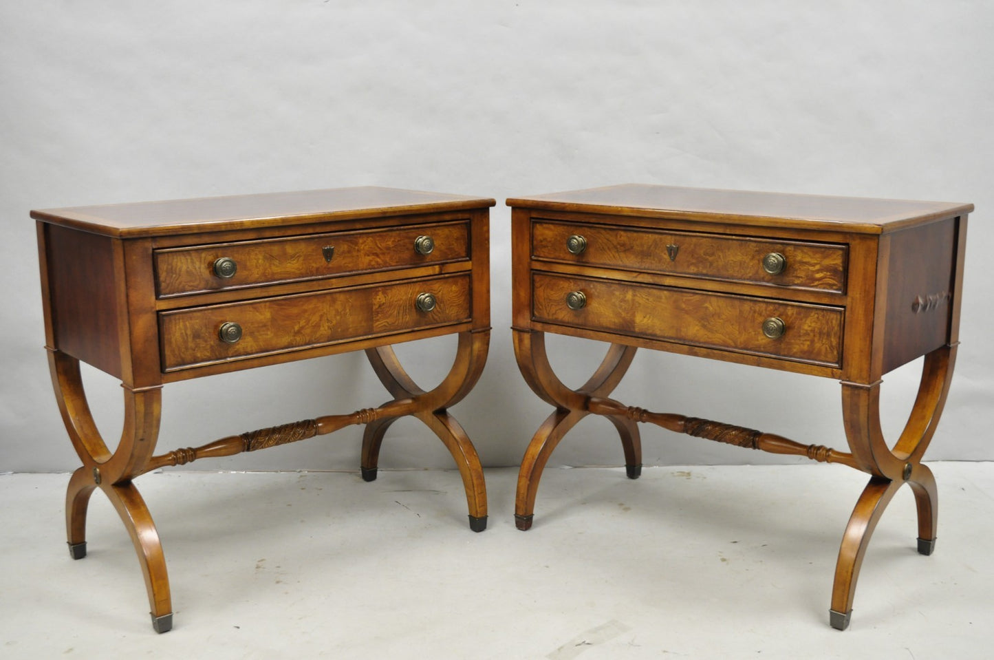 Ethan Allen Townhouse 2 Drawer Night Table Nightstand Curule Regency Style, Pair