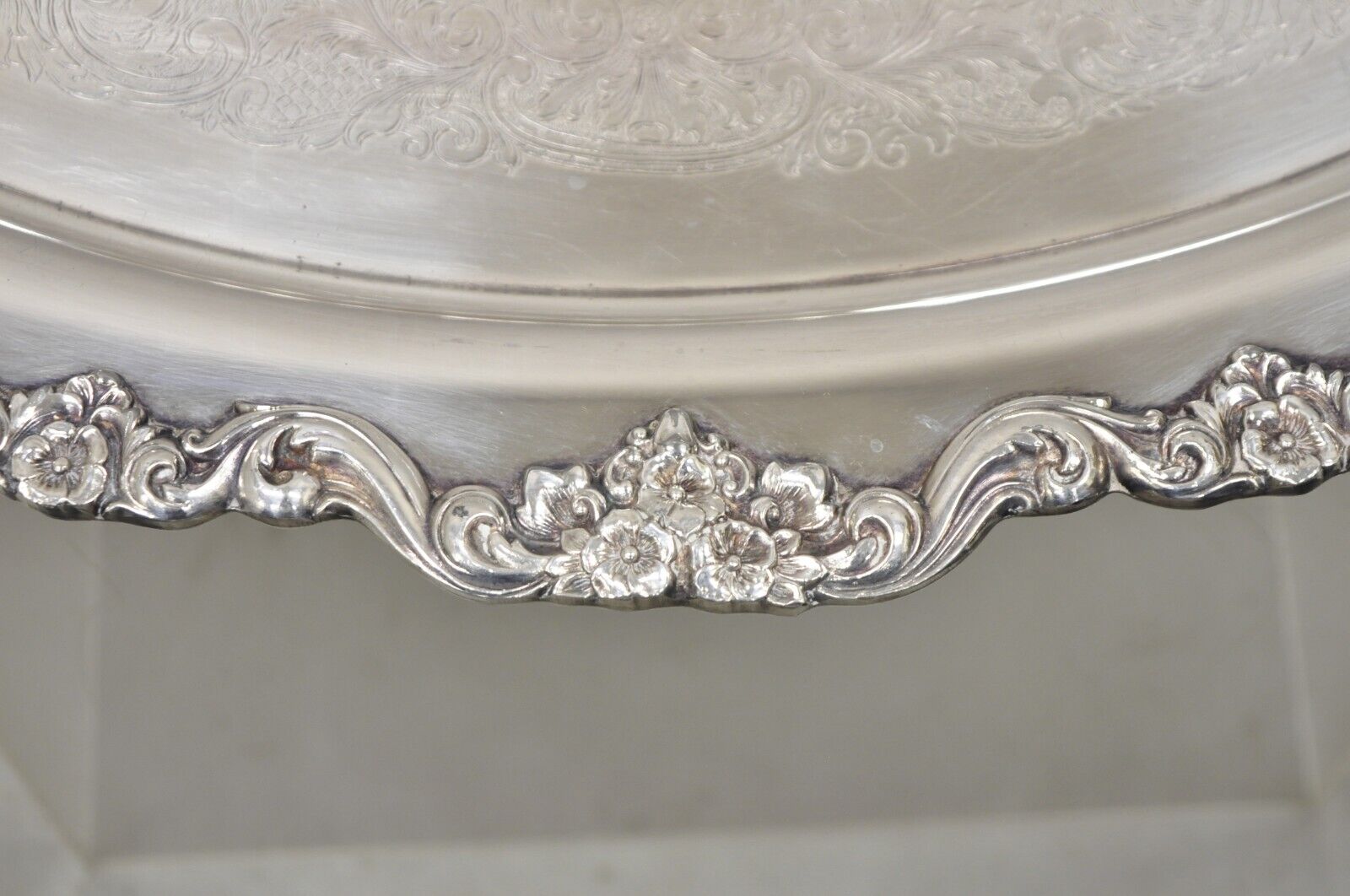 Vintage Poole Silver Co Lancaster Rose 30" Victorian Style Serving Platter Tray