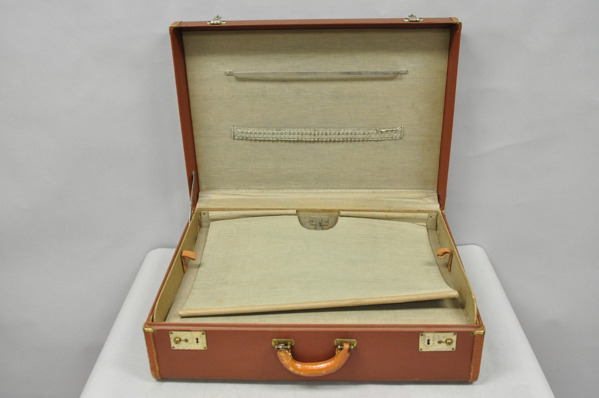 Vintage Art Deco Brown Hard Shell 24" Travel Suitcase Luggage w/ Fitted Interior