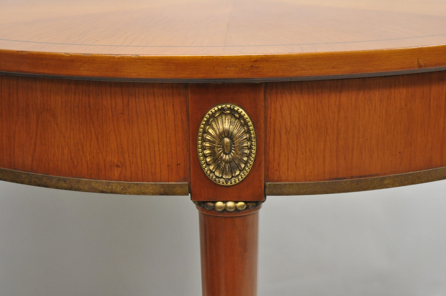 John Scalia French Empire Style Round Cherry Wood Bouillotte Lamp Side Table