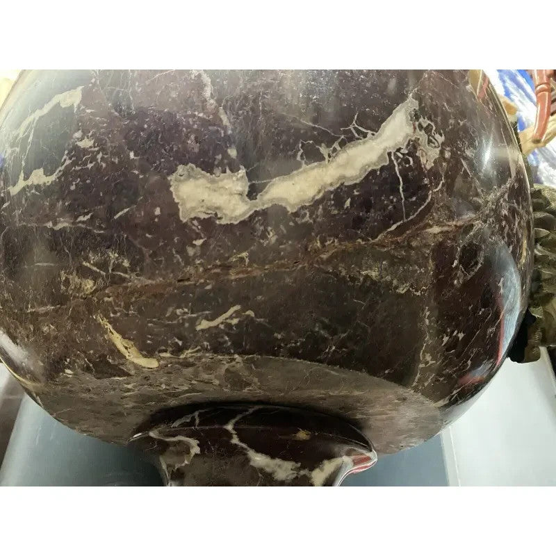 Large French Neoclassical Rouge Marble Bronze Rams Head Urn Planters - a Pair