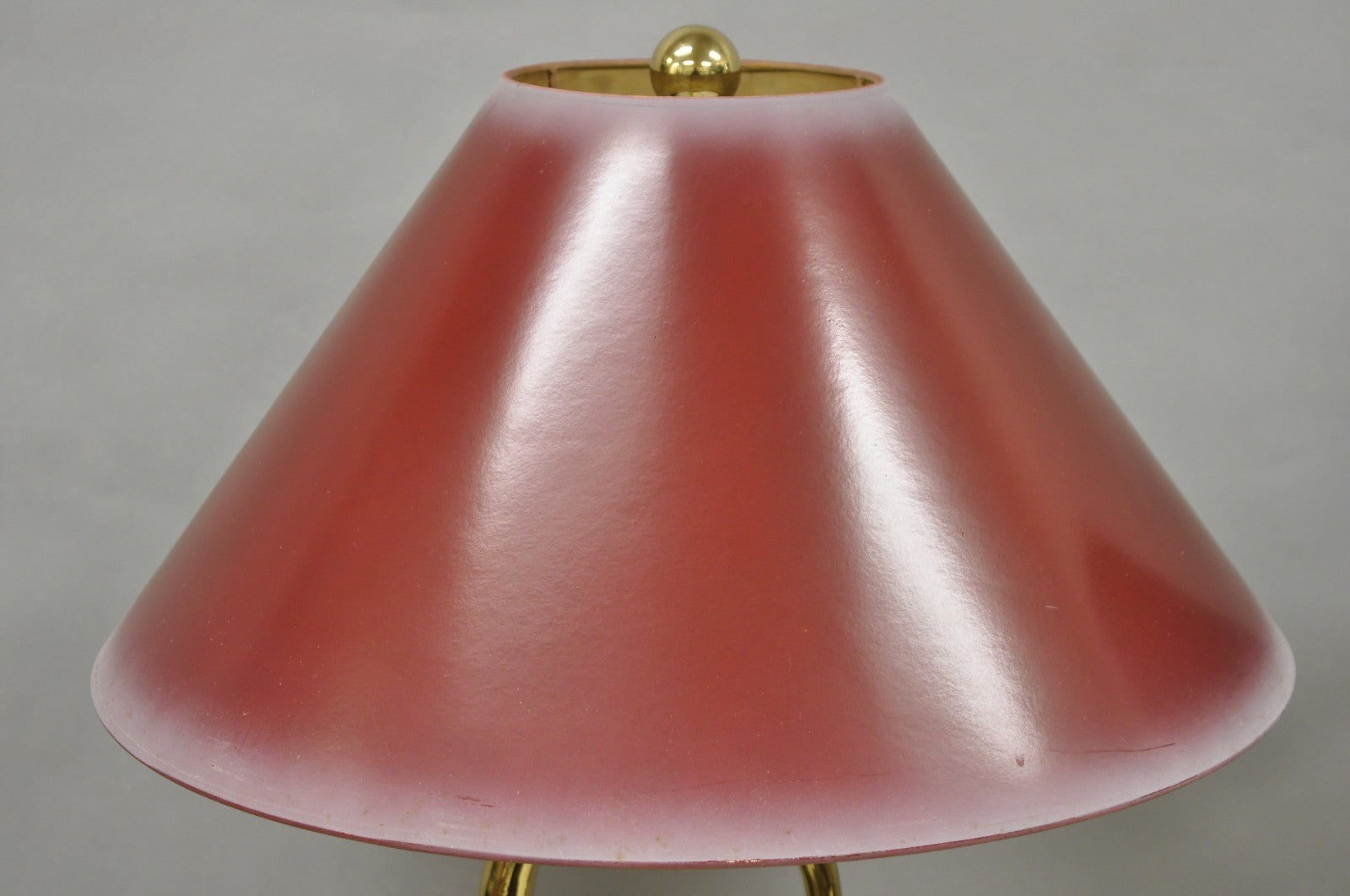 Vintage Art Nouveau Modern Brass Figural Swan Gold Red Table Lamps w Shades Pair