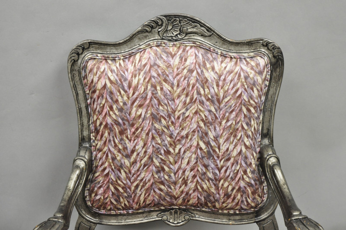 Vintage Italian Baroque Rococo Style Silver Leaf Gilt Lounge Arm Chairs - a Pair