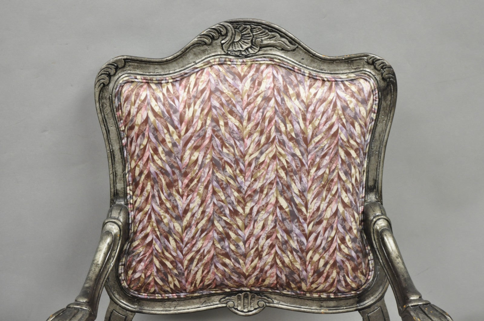 Vintage Italian Baroque Rococo Style Silver Leaf Gilt Lounge Arm Chairs - a Pair