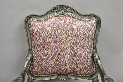 Vintage Italian Baroque Rococo Style Silver Leaf Gilt Lounge Arm Chairs - a Pair