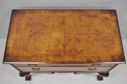 Antique English Georgian Burl Walnut Ball and Claw Inlaid Lowboy Bachelor Chest